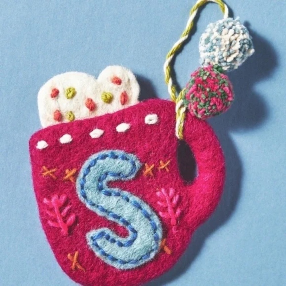 New! Anthropologie Snow Day Monogram Felt Ornament S
